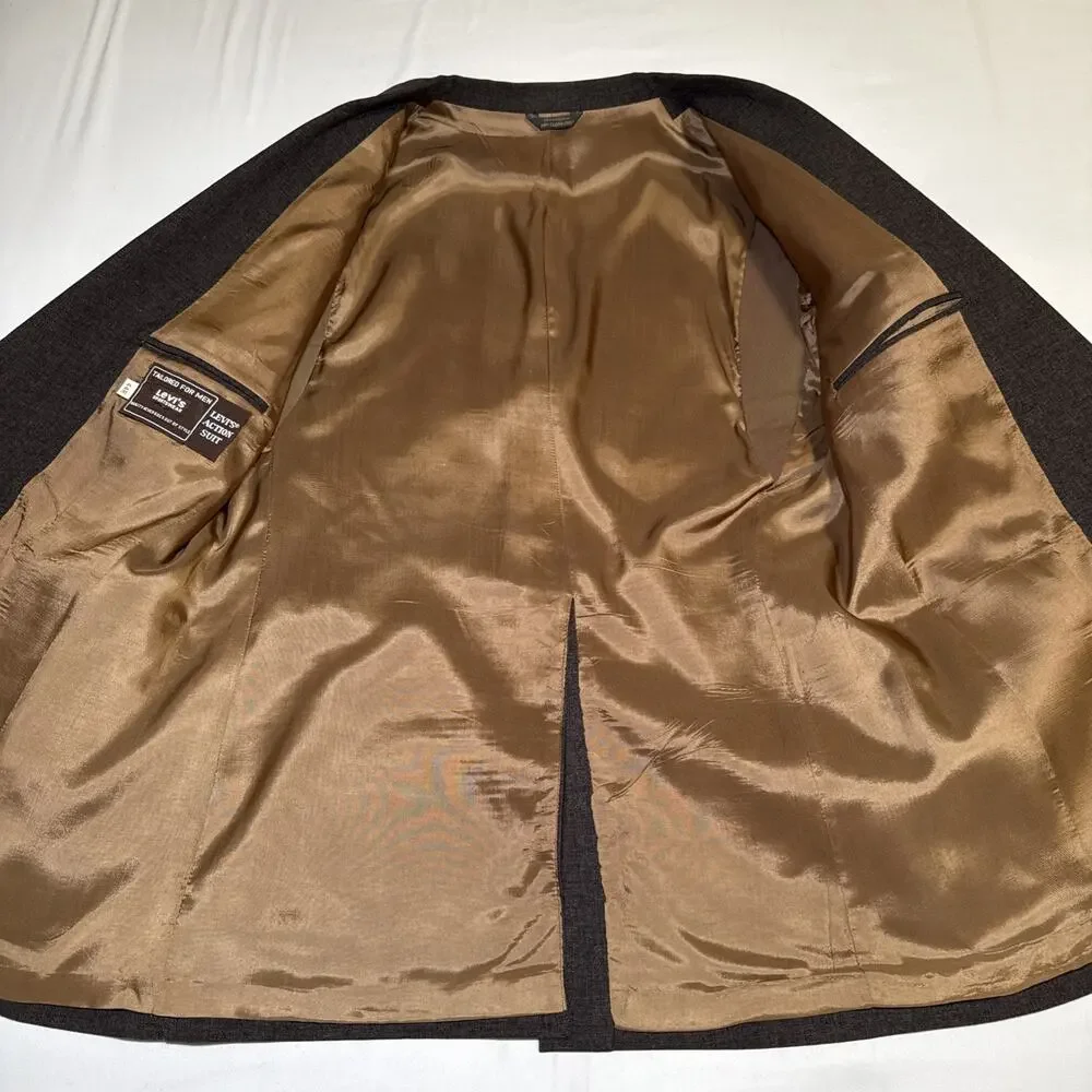 VTG Levis Sportswear 2-Button Action Suit Blazer Jacket Dark Brown Mens 44 R EUC